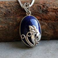 Silver artisan pendant necklace, Unique lapis lazuli pendant