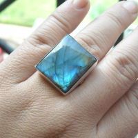 Silver labradorite ring, Square stone rings, Natural blue gemstone ring