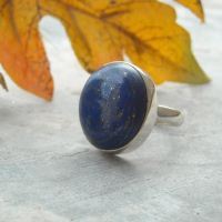 Silver round ring, Blue ring jewelry, Blue lapis artisan ring