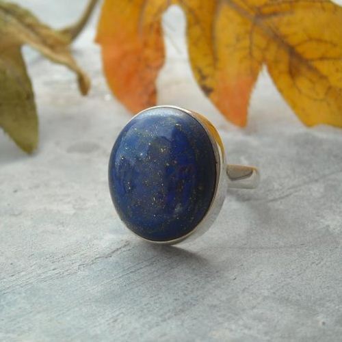 Silver round ring, Blue ring jewelry, Blue lapis artisan ring