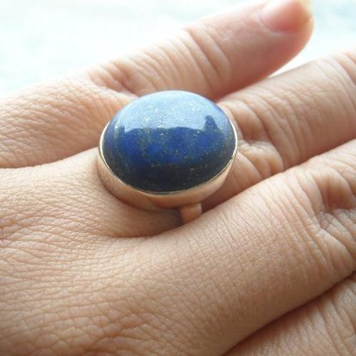 Silver round ring, Blue ring jewelry, Blue lapis artisan ring