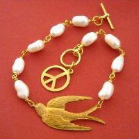 Sky is the limit Vintage Brass bird Peace pearl Bracelet