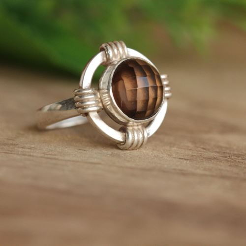 Smoky quartz cocktail ring - Unique sterling silver smoky quartz ring