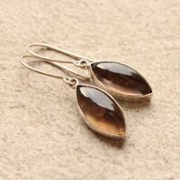 Smoky quartz earrings, Drop earrings, Brown stone silver earrings