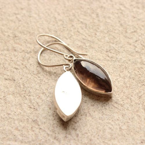 Smoky quartz earrings, Drop earrings, Brown stone silver earrings