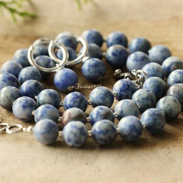 Sodalite beaded gemstone necklace earrings set
