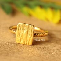 Square 18 k gold hammered handmade ring for her gold stack ring