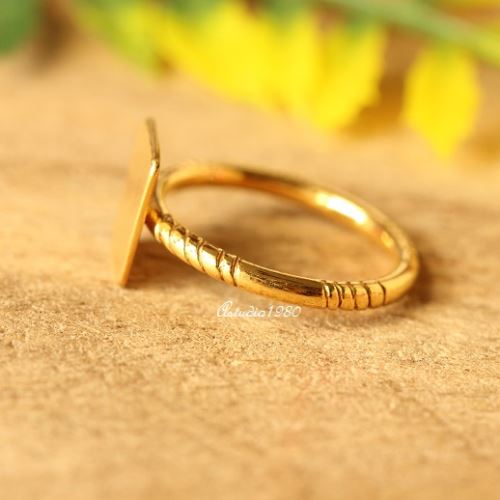 Square 18 k gold hammered handmade ring for her gold stack ring