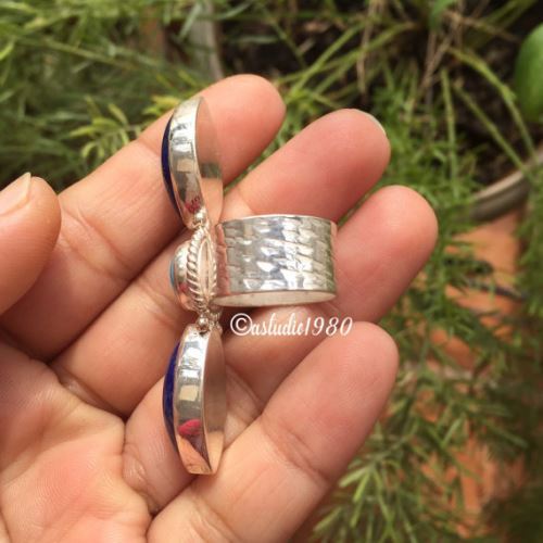 Statement jewelry, Artisan silver ring, Lapis and turquoise