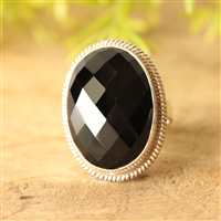  Statement Black Onyx Ring, Black gemstone handmade silver ring