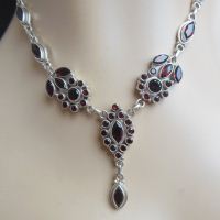 Statement Garnet Necklace, Artisan necklace, Ethnic silver necklace