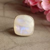 Statement Moonstone ring, Cushion cut silver ring
