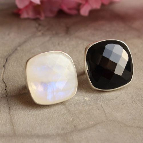 Statement Moonstone ring, Cushion cut silver ring