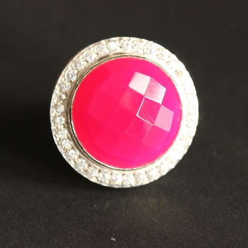 Statement Pink ring - Zircon silver ring - Gemstone ring - Bezel set