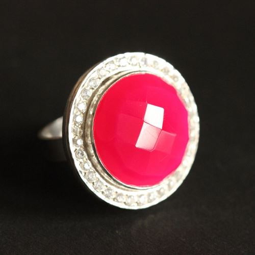 Statement Pink ring - Zircon silver ring - Gemstone ring - Bezel set