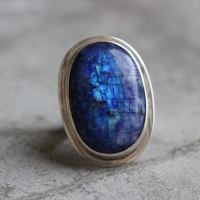 Statement Rainbow Moonstone Ring, Blue moonstone silver ring