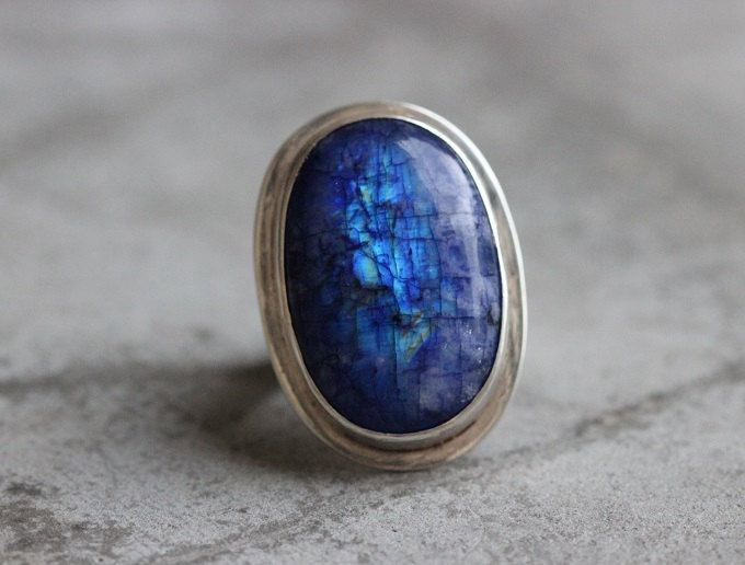 Buy Statement Rainbow Moonstone Ring - Blue moonstone silver ring ...