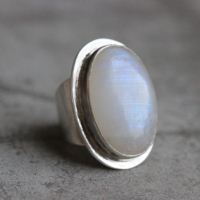 Statement Ring, Bold rainbow moonstone silver ring
