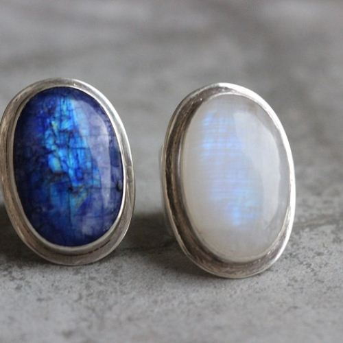 Statement Ring, Bold rainbow moonstone silver ring