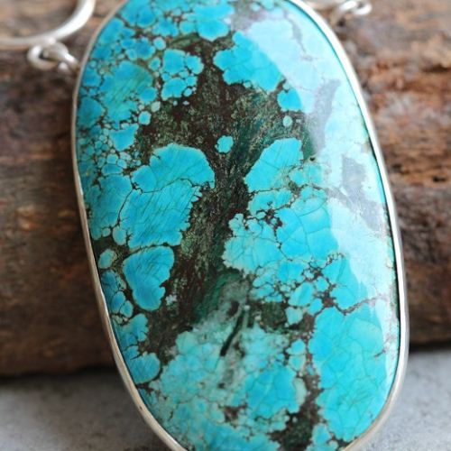 Statement Turquoise pendant necklace, Artisan silver handmade pendant