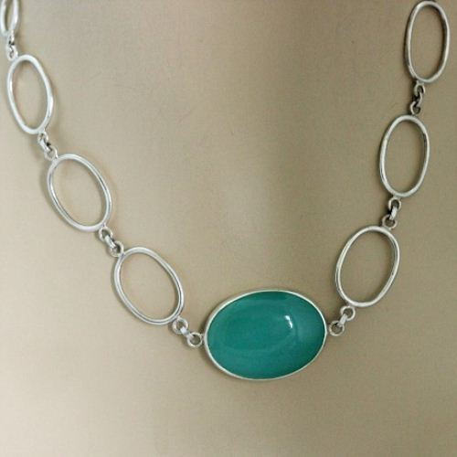 Statement necklace, Aqua chalcedony silver necklace, Mint green necklace