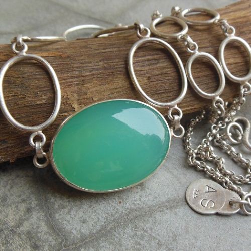 Statement necklace, Aqua chalcedony silver necklace, Mint green necklace