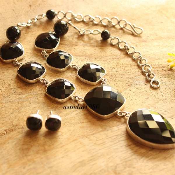 Statement necklace - Black onyx necklace - Sterling silver 