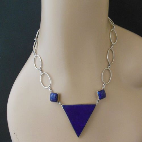 Statement necklace, OOAK necklace, Lapis lazuli silver pendant