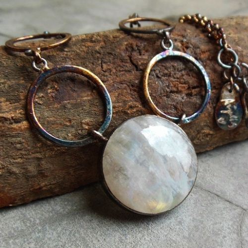 Statement necklace, Rainbow Moonstone pendant necklace in silver
