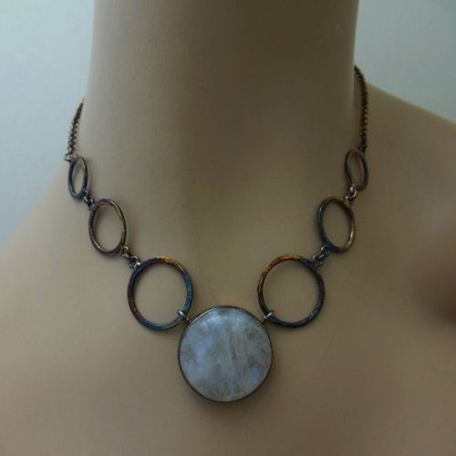 Statement necklace, Rainbow Moonstone pendant necklace in silver