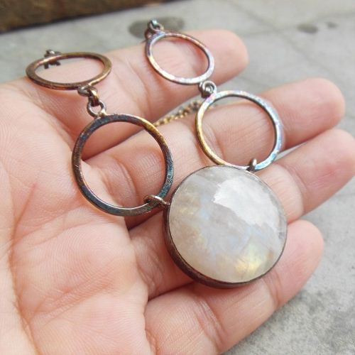 Statement necklace, Rainbow Moonstone pendant necklace in silver