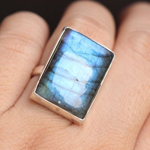 Statement ring, Labradorite ring, Rectangle bold silver ring 