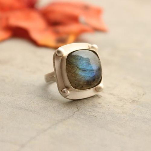 Sterling Silver Labradorite Ring - Handmade artisan ring - Cushion cut