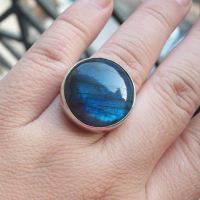 Sterling Silver Labradorite Ring, Round ring, Blue stone rings