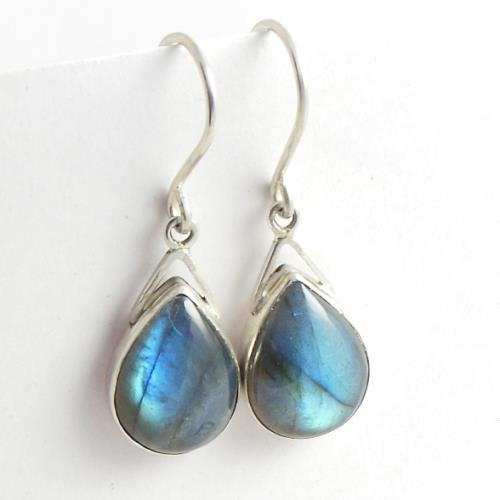 Sterling Silver Labradorite earrings - Dangle bezel set earrings