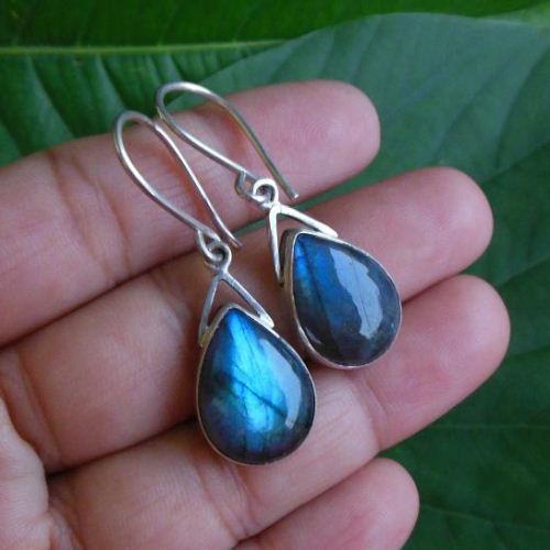 Sterling Silver Labradorite earrings - Dangle bezel set earrings