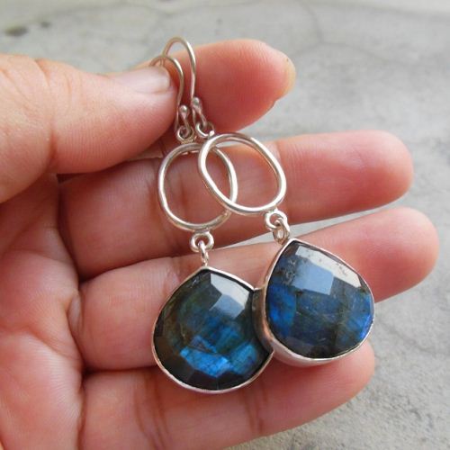 Sterling Silver Labradorite earrings, Dangle drop artisan earrings