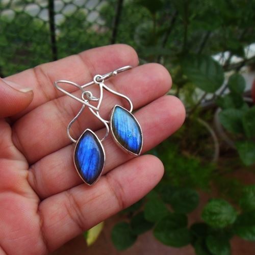 Sterling Silver Labradorite earrings - Dangle gemstone blue earrings