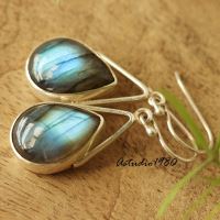 Sterling Silver Labradorite earrings - Dangle bezel set earrings
