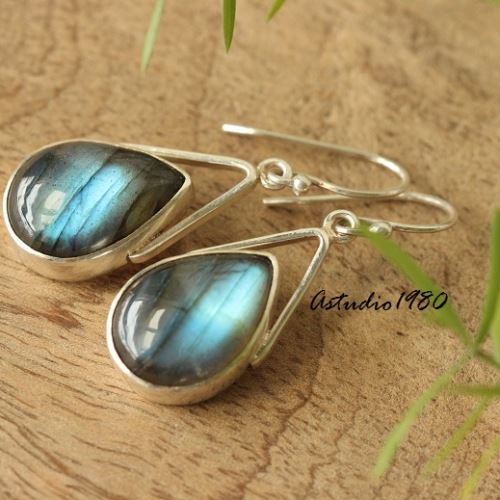 Sterling Silver Labradorite earrings - Dangle bezel set earrings