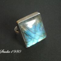 Sterling Silver Labradorite ring, Silver Square ring, Nebula ring