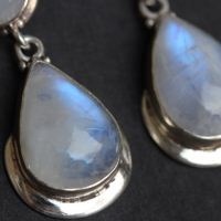 Sterling Silver Rainbow moonstone earrings, Dangle artisan earrings