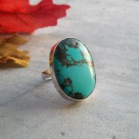 Sterling silver turquoise ring, Large oval turquoise ring