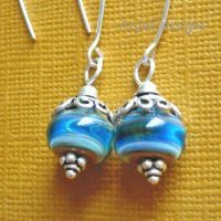Sterling silver Blue swril Boro lamp work earrings