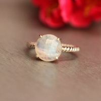 Sterling silver Rainbow Moonstone ring, Prong set gemstone ring 