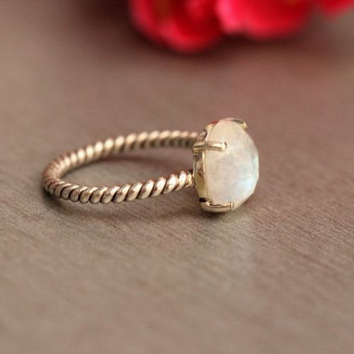 Sterling silver Rainbow Moonstone ring, Prong set gemstone ring 