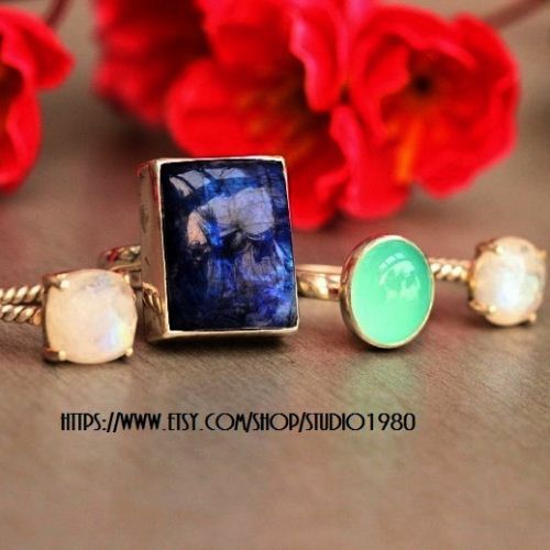 Sterling silver Rainbow Moonstone ring, Prong set gemstone ring 