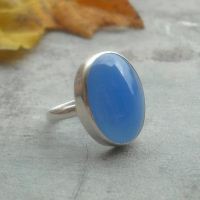 Sterling silver blue chalcedony ring, Artisan jewelry rings, Oval