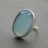 Sterling silver blue chalcedony ring, handmade oval gemstone ring 