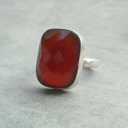 Sterling silver carnelian ring, Red cocktail jewelry, Cocktail ring